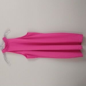 Trina‎ Turk Luxe Bright Pink Sleeveless High Neck Statement Feminine Midi Dress